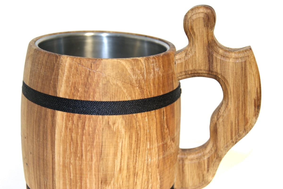 Oak mug with stainless steel insert | wooden beer mug | beer mug made of wood and steel | rustic mug | gift for a beer lover