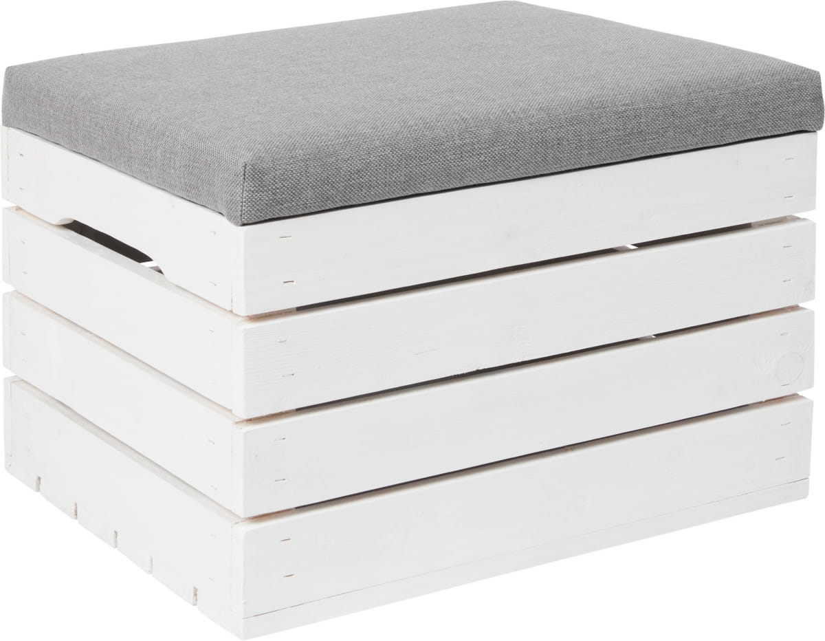 Pouf coffre ouvrant blanc PIN 50x40x35 cm | Boîte en bois pour s'asseoir | Coffre de rangement | Banc avec espace de stockage