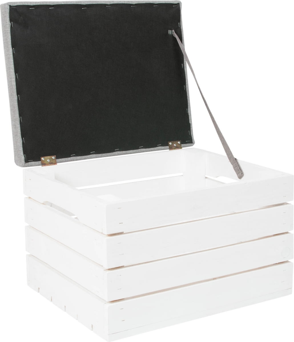 Pouf coffre ouvrant blanc PIN 50x40x35 cm | Boîte en bois pour s'asseoir | Coffre de rangement | Banc avec espace de stockage