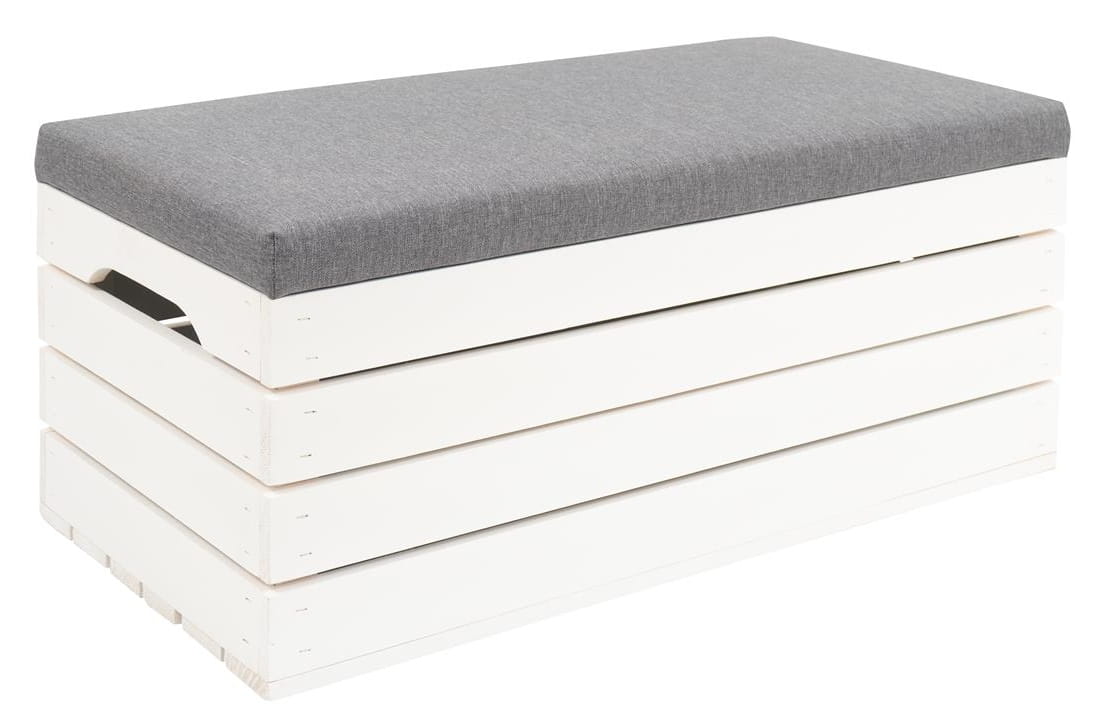 Pouf coffre ouvrant blanc PIN 80x40x35 cm | Banc en bois avec rangement | Coffre pour s'asseoir | Coffre de rangement blanc