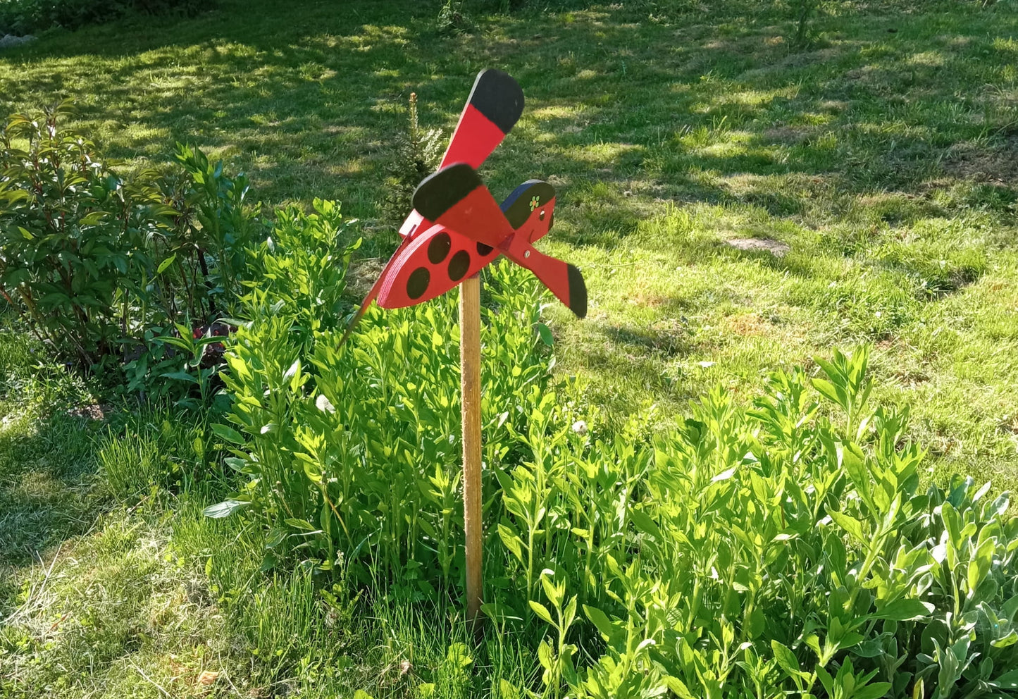 Garden windmill LARGE 47cm ladybug | decorative bird scarer | garden ornament | garden windmill for pests | home decoration