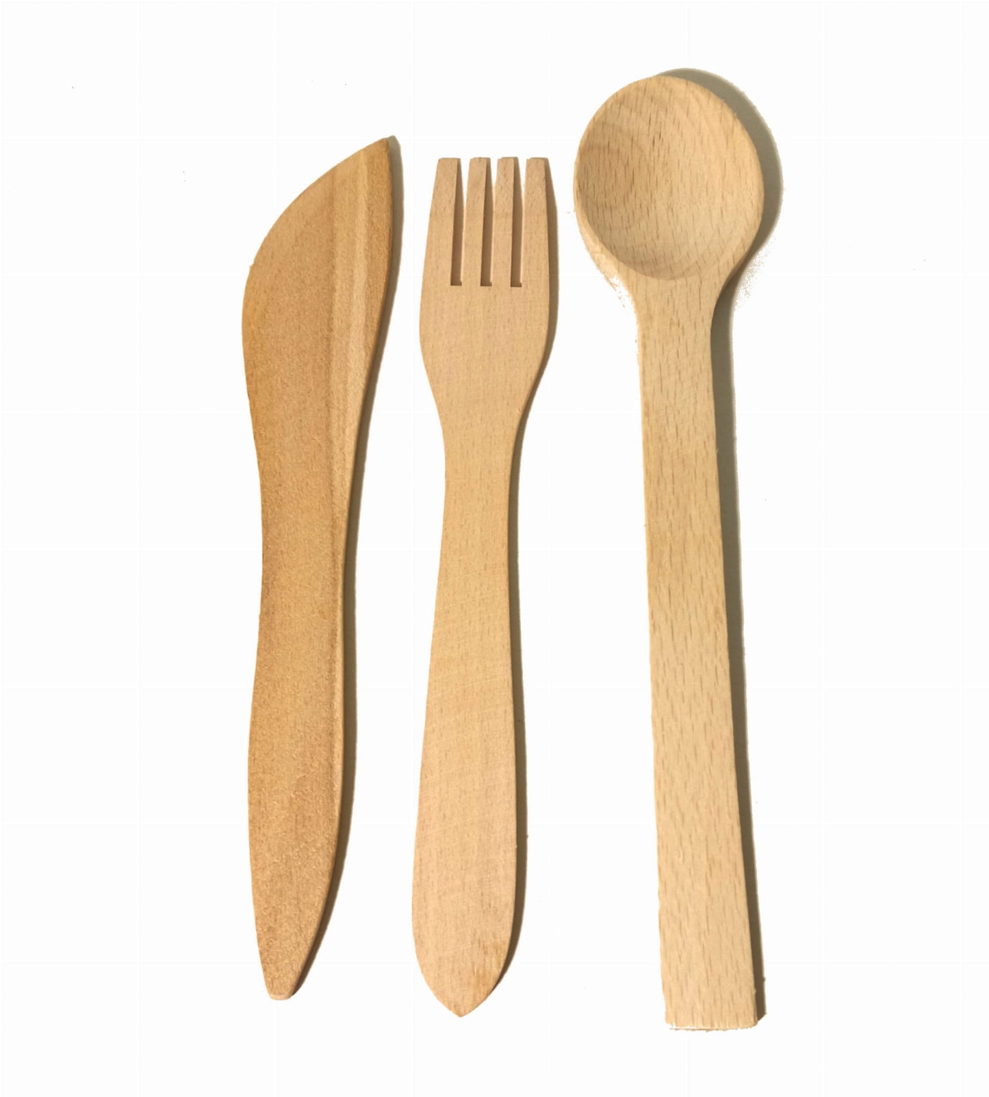 Löffel Gabel Messer Set ECO aus Buchenholz | Ökologisches Holzbesteck | Biologisch abbaubares Besteckset | Öko-Besteckset