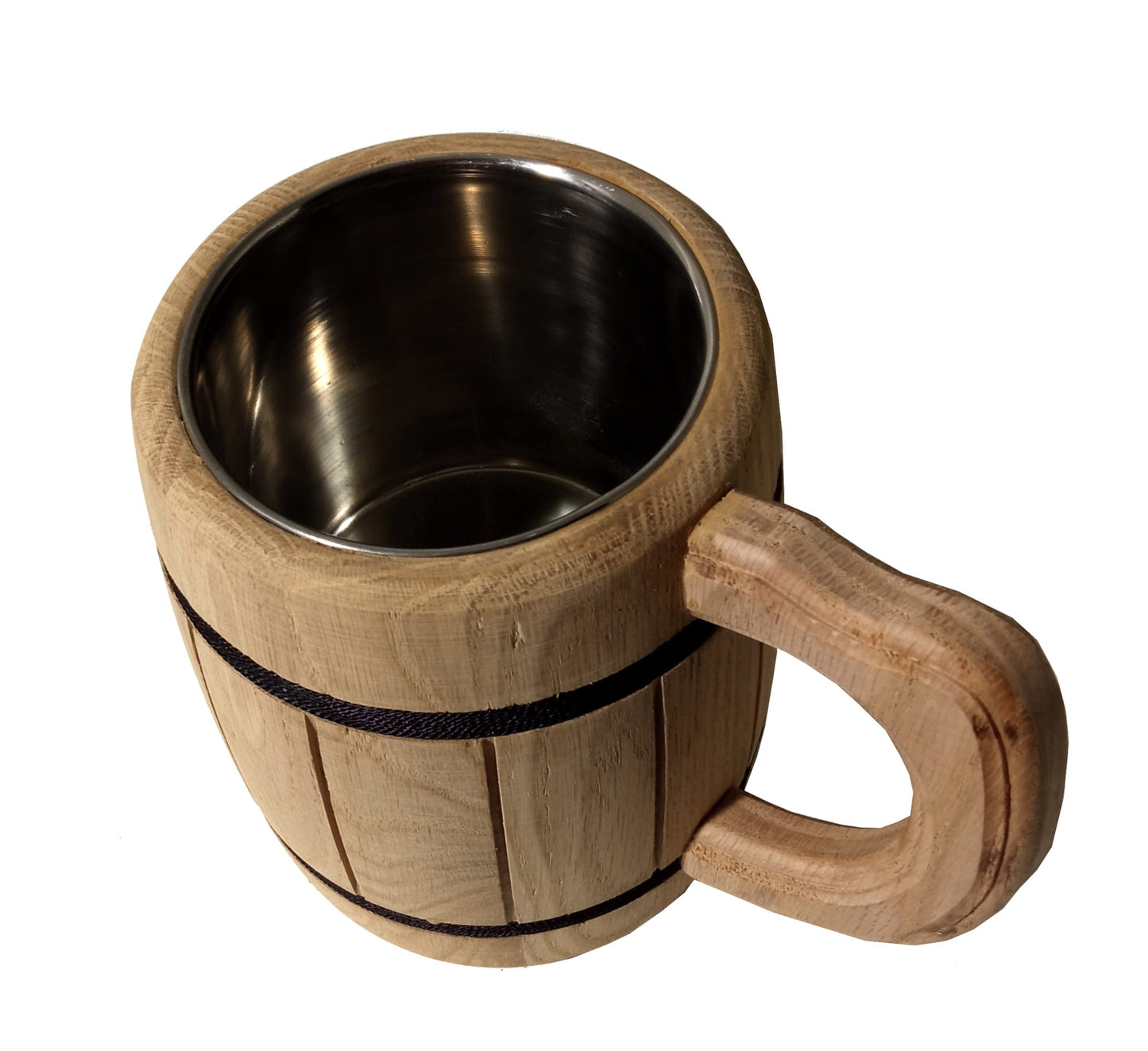 Oak mug with stainless steel insert | Wooden beer mug | Oak mug with metal interior | Wood and steel beer mug
