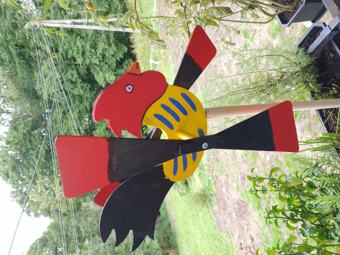 Grand moulin à vent de jardin 47 cm coq | Répulsif décoratif pour oiseaux | Petit moulin décoratif | Protection du jardin contre les oiseaux | Décoration de jardin
