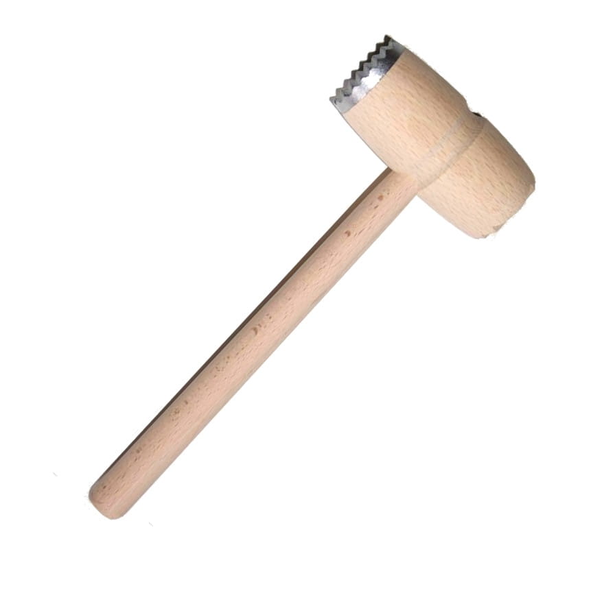 Wooden meat hammer with 1 metal attachment 29cm | Kitchen mallet for tenderizing meat | Wooden hammer with metal tip