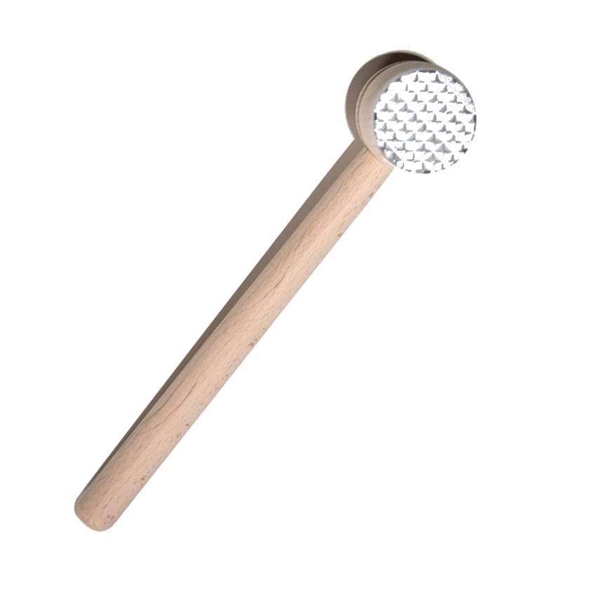 Wooden meat hammer with 1 metal attachment 29cm | Kitchen mallet for tenderizing meat | Wooden hammer with metal tip