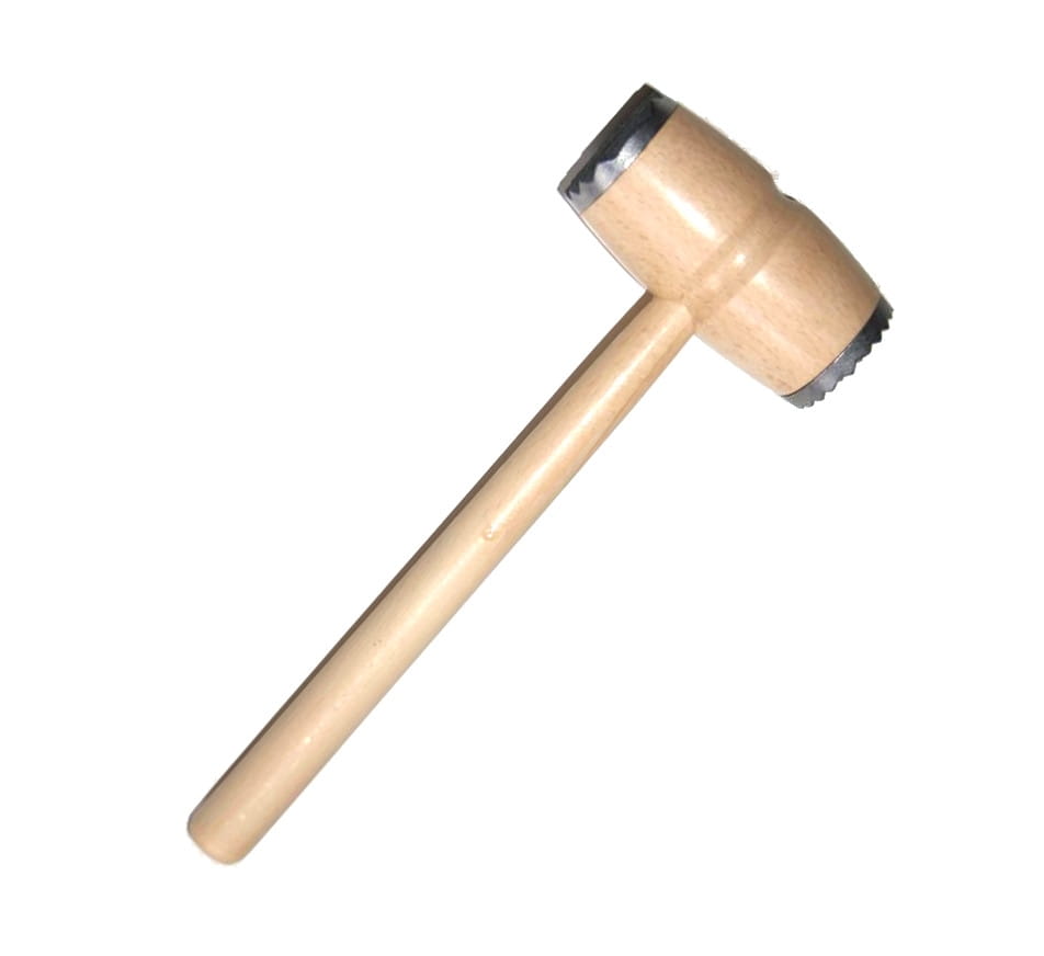 Wooden meat hammer 29 cm with 2 metal attachments | Wooden kitchen mallet | Hammer with metal for cutlets | Wooden tamper