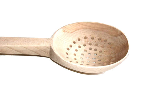 Warzecha, cedzak drewniany 70 cm | Łyżka drewniana z otworami | Chochla drewniana długa | Do kuchni polowej i kotła | Akcesoria kuchenne