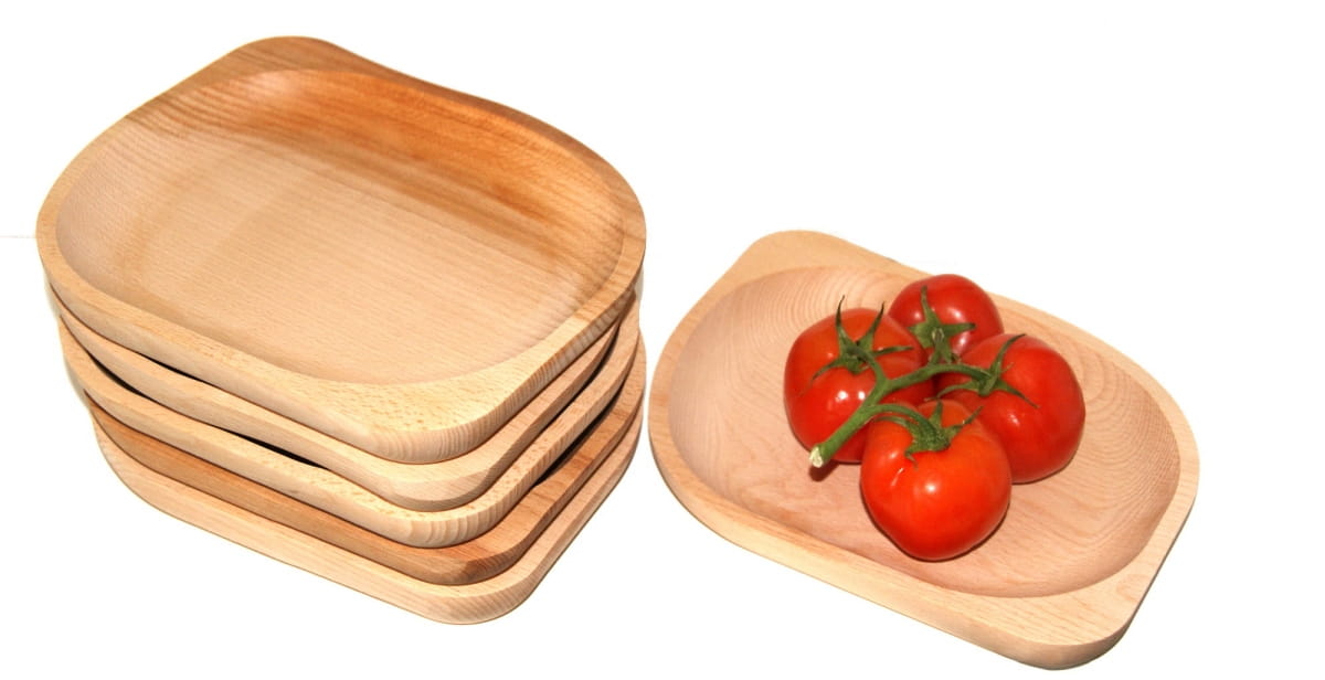 Assiette en Bois Ensemble de 6 pièces 23 cm - Plat Creux | Assiettes Rondes en Bois | Vaisselle en Bois | Ustensiles de Cuisine Écologiques