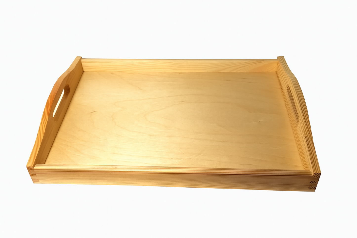 Drewniana taca śniadaniowa z naturalnego drewna sosnowego – praktyczna i elegancka, idealna do serwowania posiłków w domu.