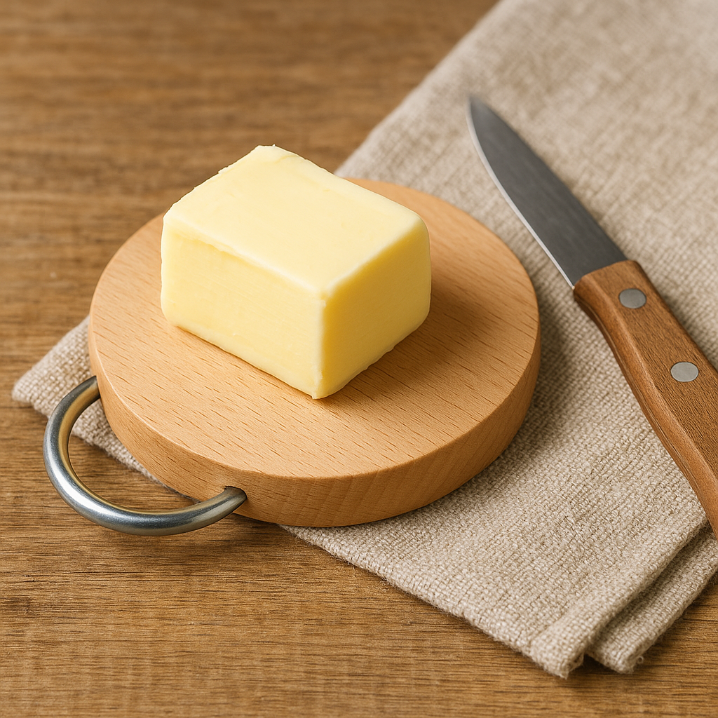 Mała okrągła deska kuchenna z uchwytem, wykonana z drewna bukowego, o średnicy 12 cm – idealna do serwowania przekąsek, plasterków sera lub jako podstawka pod kubek.