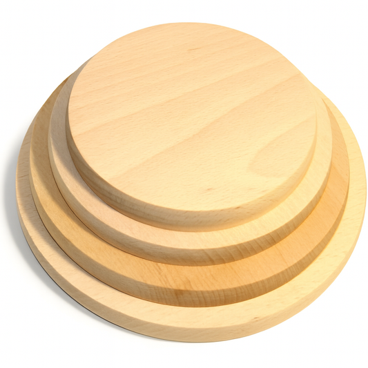 Elegancki zestaw 4 okrągłych desek kuchennych z naturalnego drewna bukowego