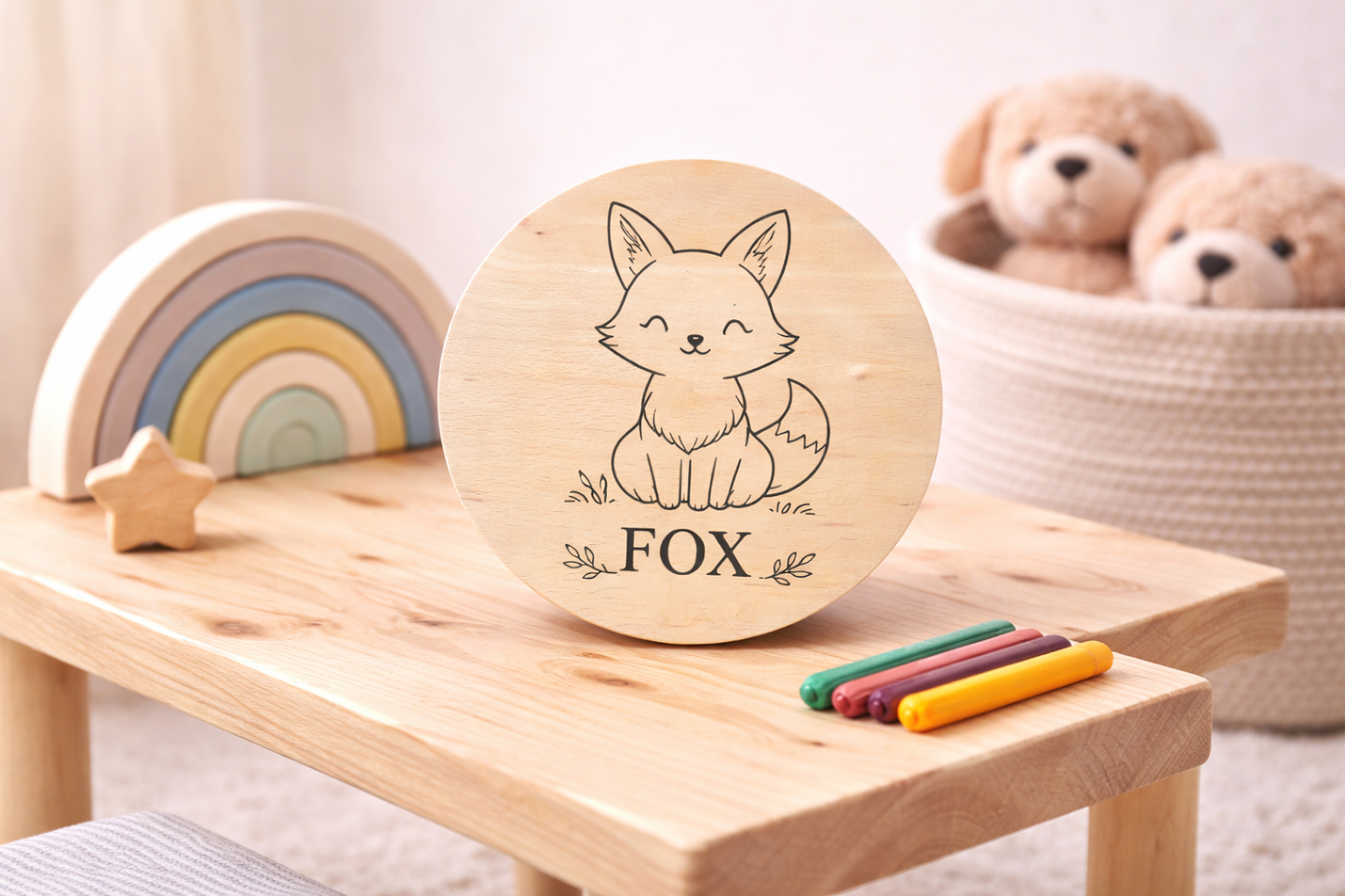 Beech board with fox engraving - wooden board for children 20 cm