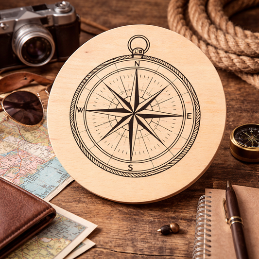 Bukowa deska z grawerem kompas – okrągła deska drewniana 20 cm