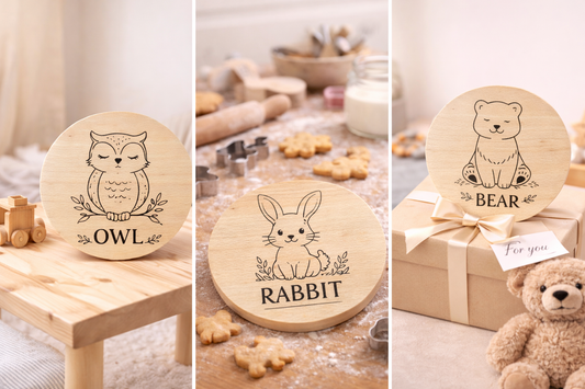 Bukowa deska z grawerem sowy – deska drewniana dla dzieci 20 cm