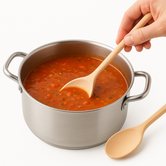 Chłopcy z Rancza / Ranch Boys Łyżka szwedzka owalna mieszająca zupę pomidorową w garnku