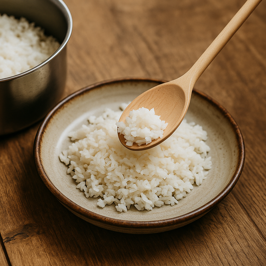 Chłopcy z Rancza / Ranch Boys Łyżka szwedzka owalna nakładająca biały ryż na rustykalny talerz