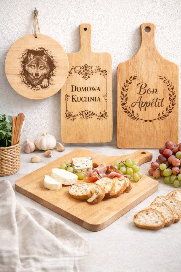 Drewniane deski z grawerem z drewna bukowego – deski do krojenia i serwowania w rustykalnym stylu z laserowym grawerem