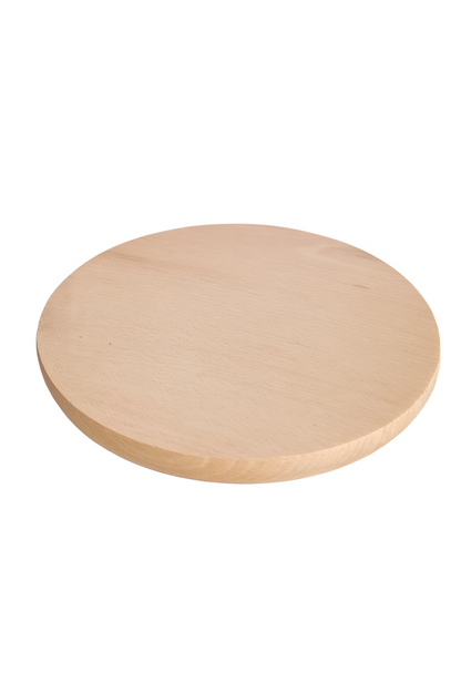 Elegancka drewniana deska do krojenia i serwowania potraw o średnicy 22 cm, wykonana z litego drewna bukowego, idealna do kuchni i jadalni.