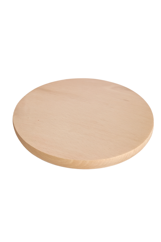 Elegancka drewniana deska do krojenia i serwowania potraw o średnicy 22 cm, wykonana z litego drewna bukowego, idealna do kuchni i jadalni.