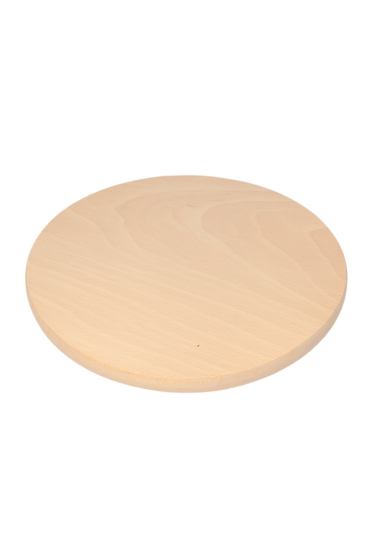Elegancka okrągła deska drewniana 25 cm – praktyczność i styl w Twojej kuchni, idealna do krojenia i serwowania potraw, wykonana z naturalnego drewna bukowego.