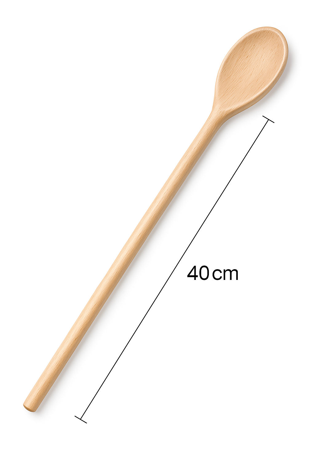 Drewniana łyżka szwedzka owalna o długości 40 cm na białym tle