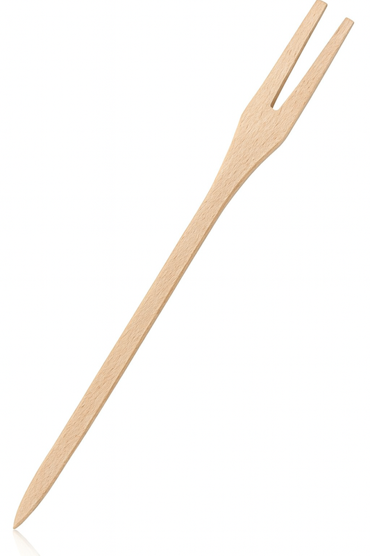 Widelec grillowy drewniany 2-zębny 27 cm – Ekologiczne akcesorium do grillowania, idealne do obracania mięsa i warzyw na grillu, wykonane z naturalnego drewna bukowego.
