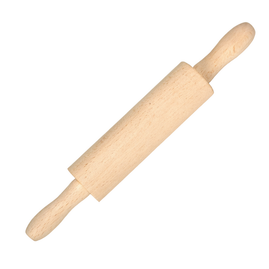 Drewniany Mini Wałek Kuchenny Dla Dzieci 22,5 cm – Naturalny wałek do ciasta z uchwytami, wykonany z drewna bukowego, idealny dla najmłodszych do nauki wałkowania i pierwszych wypieków. Produkt marki Chłopcy z Rancza.
