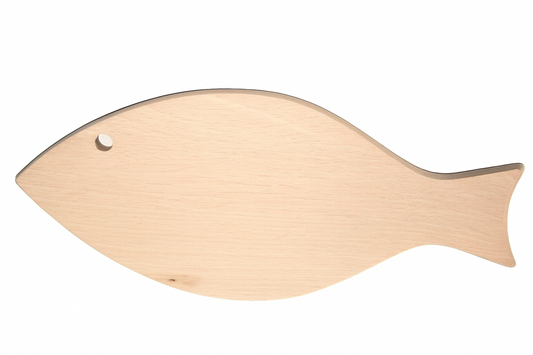 Drewniana deska kuchenna „Rybka” 35 cm – funkcjonalność i wyjątkowy design, wykonana z naturalnego drewna bukowego, idealna do serwowania i krojenia ryb oraz przekąsek, produkt Chłopcy z Rancza / Ranch Boys