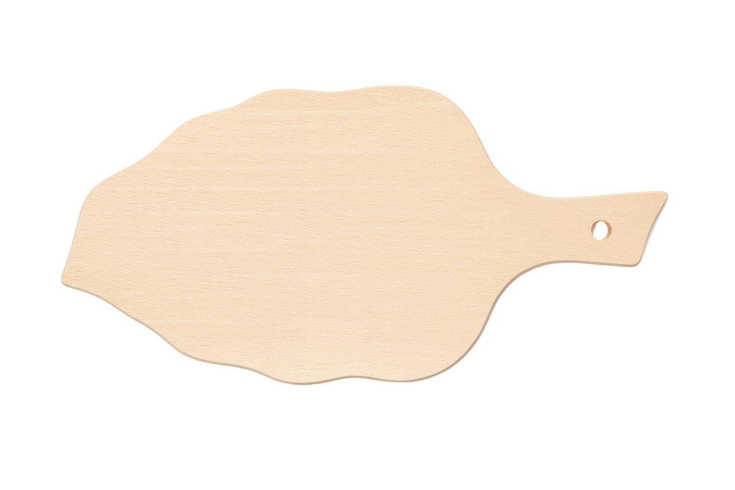 Drewniana deska do krojenia i serwowania w kształcie liścia 40 cm – elegancka, naturalna deska z jasnego drewna bukowego, idealna do podawania serów i przekąsek.