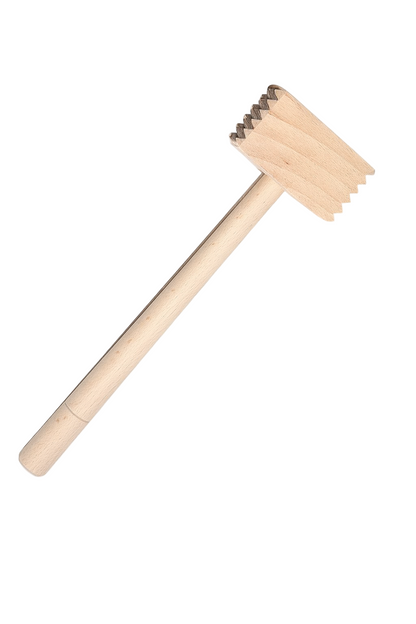 Drewniany tłuczek kuchenny do mięsa kwadratowy 30 cm – naturalny, solidny młotek z jasnego drewna bukowego, idealny do rozbijania kotletów w domowej kuchni.