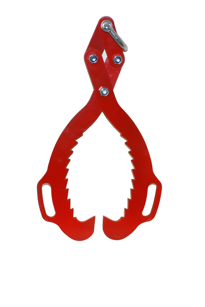 Kleszcze do drewna HDS – wytrzymałe stalowe narzędzie w kolorze czerwonym, przeznaczone do podnoszenia i przenoszenia bali. Solidna konstrukcja z zębami chwytającymi zapewnia pewny uchwyt i bezpieczeństwo pracy w lesie oraz przy załadunku drewna.