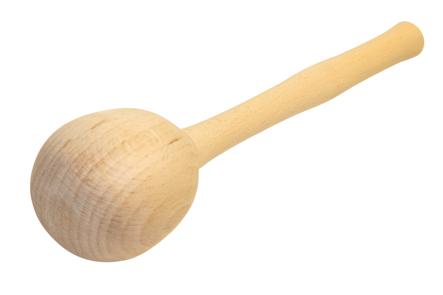 Drewniana pałka kuchenna z kulistą końcówką do wyrabiania ciasta, długość 30 cm – naturalne drewno bukowe, widoczna faktura i gładko wyprofilowany uchwyt na białym tle.