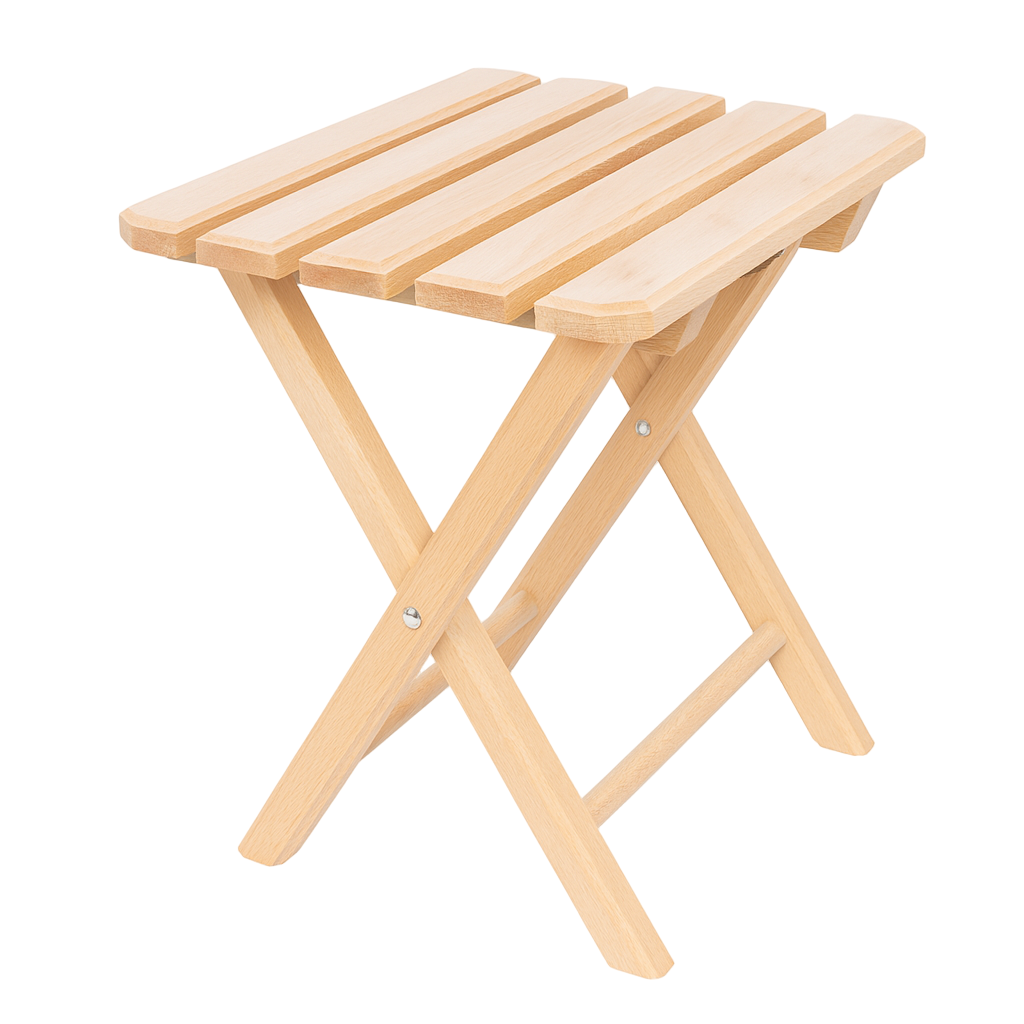 Drewniane krzesło składane ECO – wykonane z naturalnego drewna bukowego, lekkie i praktyczne, idealne do domu, ogrodu lub na wyjazd. Prosty, ekologiczny design w jasnym odcieniu drewna.