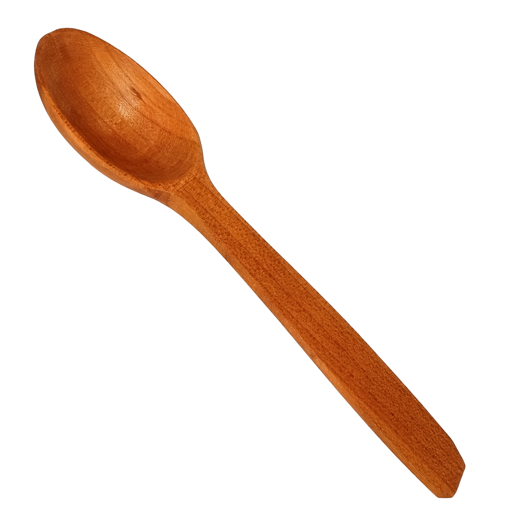 Ekologiczna łyżka kuchenna z drewna czereśniowego o długości 20 cm – średnia, ręcznie wykonana, idealna do codziennego gotowania i serwowania potraw.