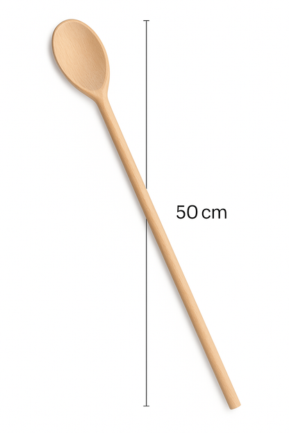 Chłopcy z Rancza / Ranch Boys Drewniana łyżka szwedzka  o długości 50 cm z zaznaczonym wymiarem na białym tle