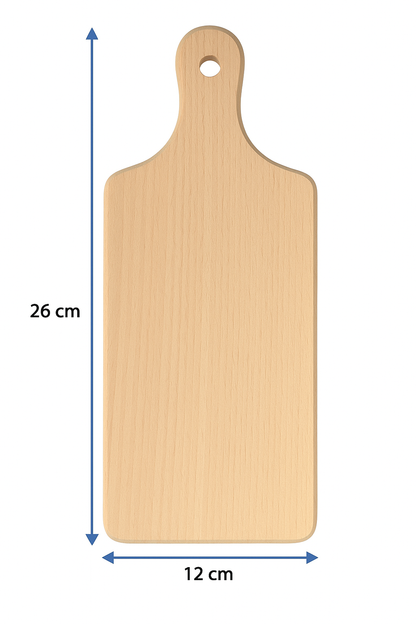 Drewniana deska kuchenna klasyczna o rozmiarze 12x26 cm, wykonana z naturalnego drewna bukowego, idealna do krojenia i serwowania potraw – Chłopcy z Rancza / Ranch Boys.