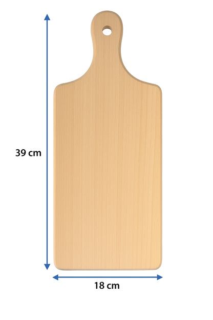 Drewniana deska kuchenna klasyczna o rozmiarze 18x39 cm, wykonana z naturalnego drewna bukowego, idealna do krojenia i serwowania potraw – Chłopcy z Rancza / Ranch Boys.