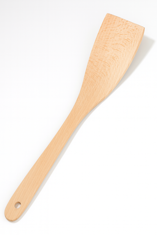 Wooden spatula, curved, wide, 31 cm | Wooden kitchen spatula | Flat spatula for frying | Frying pan spatula | Kitchen accessories