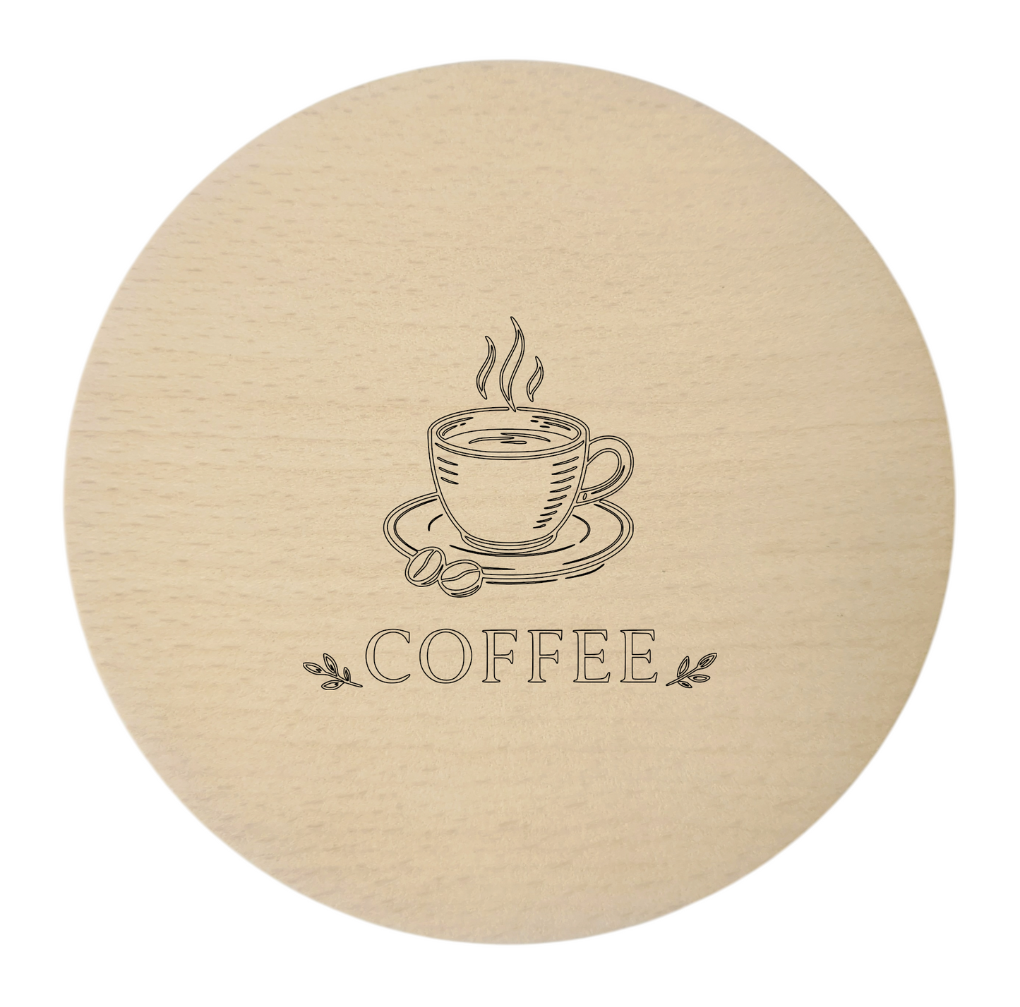Sous-verres en bois gravés – lot de 4 pièces. Coffee Latte Cappuccino Espresso, hêtre 10 cm