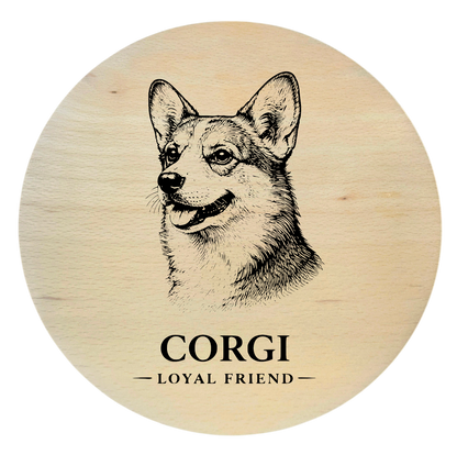 deska drewniana z psem corgi grawer