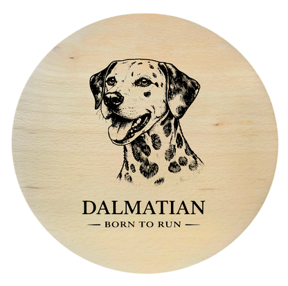 Beech board with dog engraving – Dalmatian | round wooden board 25 cm