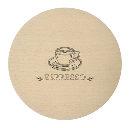 Sous-verres en bois gravés – lot de 4 pièces. Coffee Latte Cappuccino Espresso, hêtre 10 cm