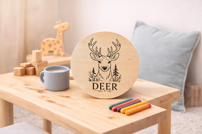 Bukowa deska z grawerem jelenia – rustykalna deska drewniana 20 cm