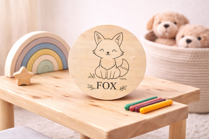 Bukowa deska z grawerem liska – deska drewniana dla dzieci 20 cm