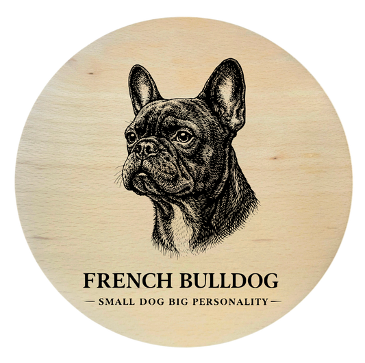 deska drewniana z psem buldog francuski grawer