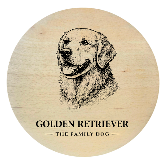 deska drewniana z psem golden retriever grawer