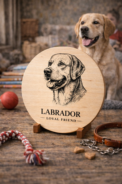 Drewniana deska z grawerem psa Labrador – okrągła deska dekoracyjna dla miłośników tej rasy