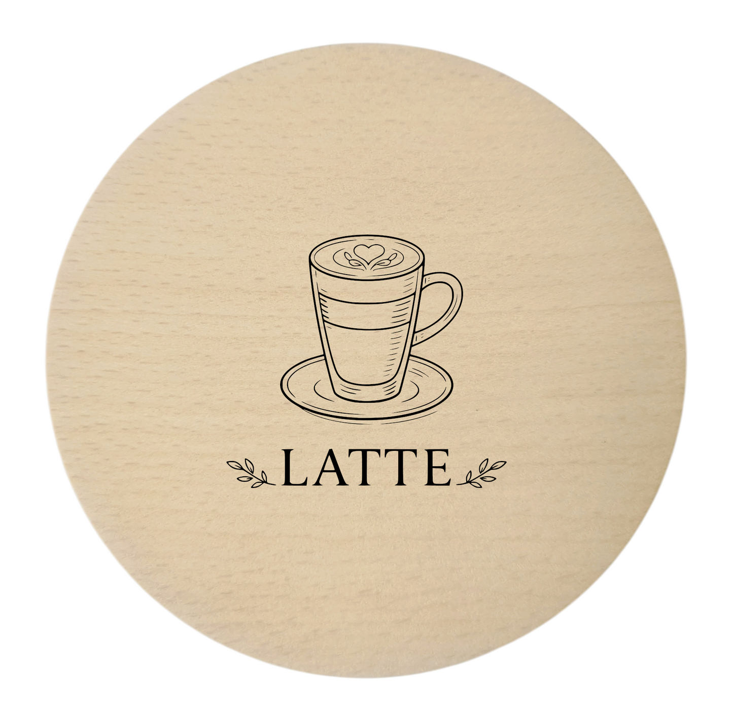 Wooden coasters with engraving - set of 4 Coffee Latte Cappuccino Espresso, beech 10 cm