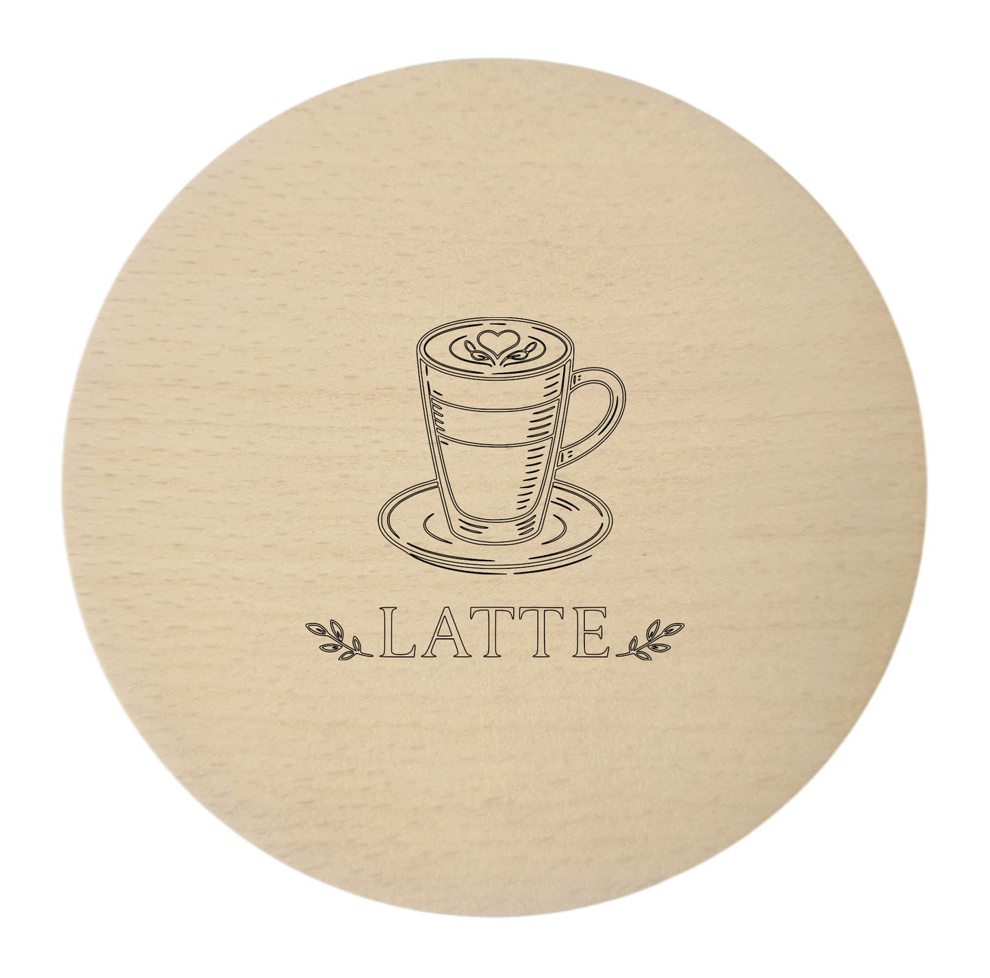 Sous-verres en bois gravés – lot de 4 pièces. Coffee Latte Cappuccino Espresso, hêtre 10 cm